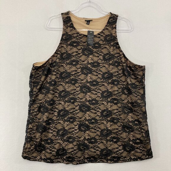 New Torrid Top size 3X Black Tan Stretch Lace High Neck Tank - Picture 3 of 10